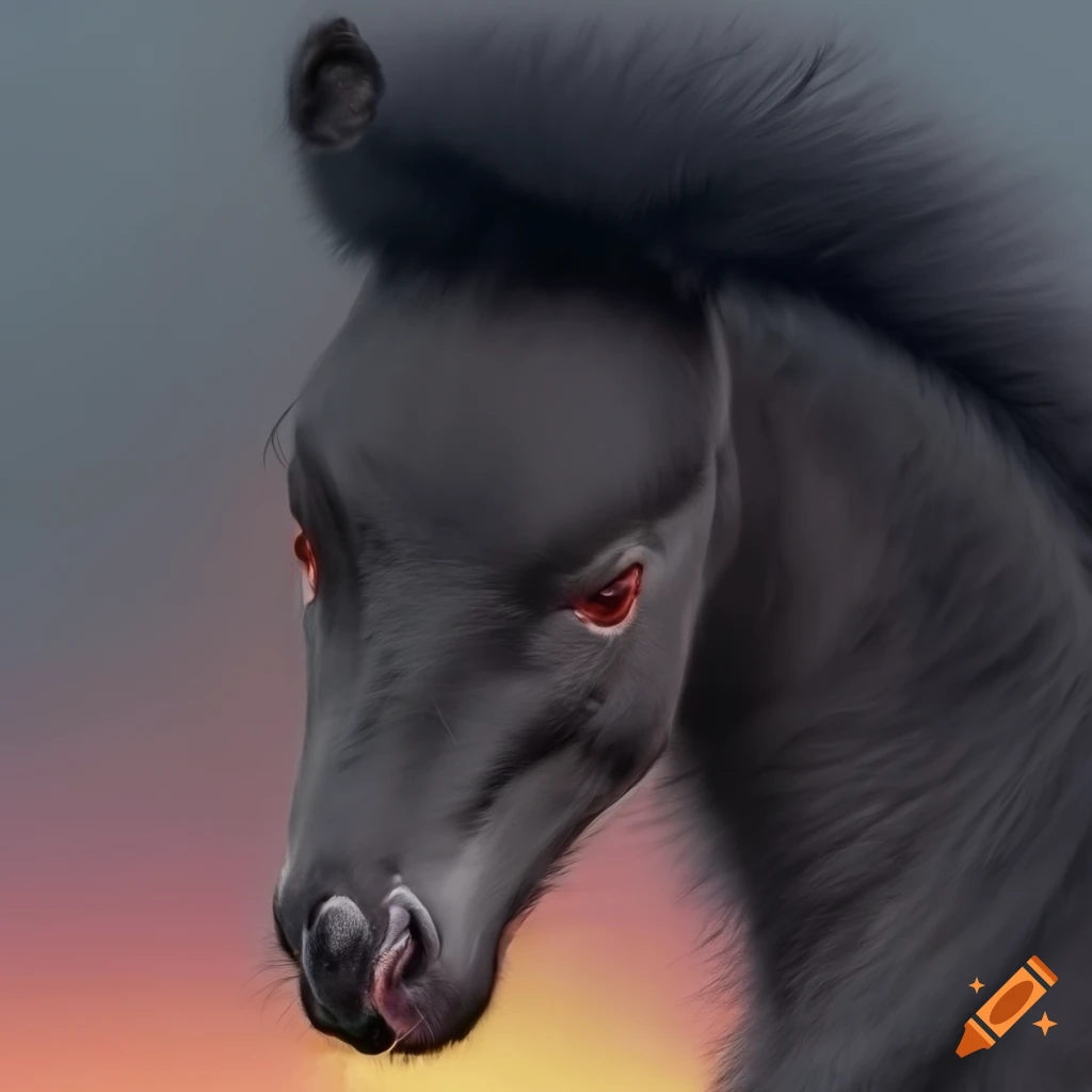 Black horse foal pastel drawing