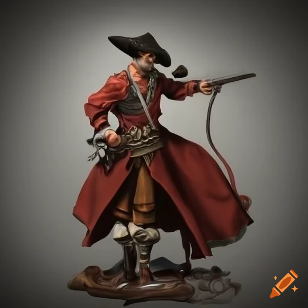 Image of a buccaneer holding a flintlock on Craiyon