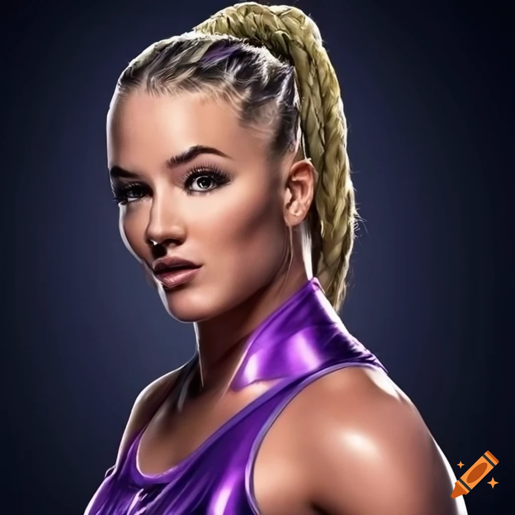Portrait of a wwe female wrestler in purple and blue outfit