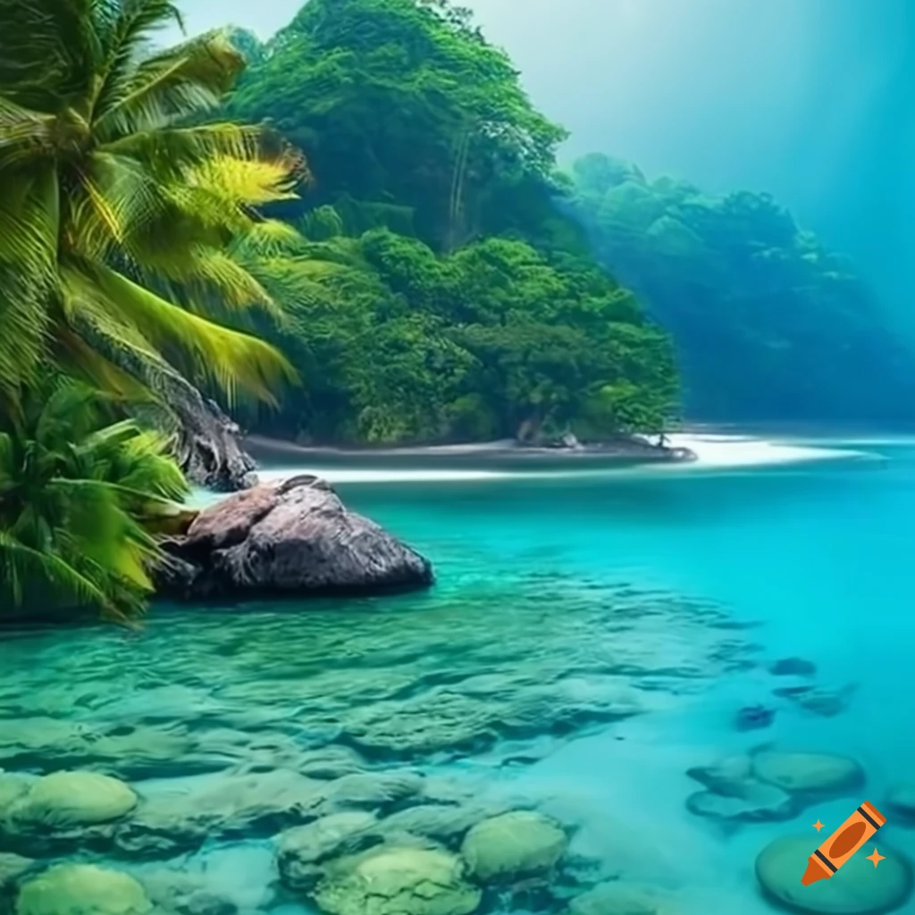 tropical island with crystal clear water