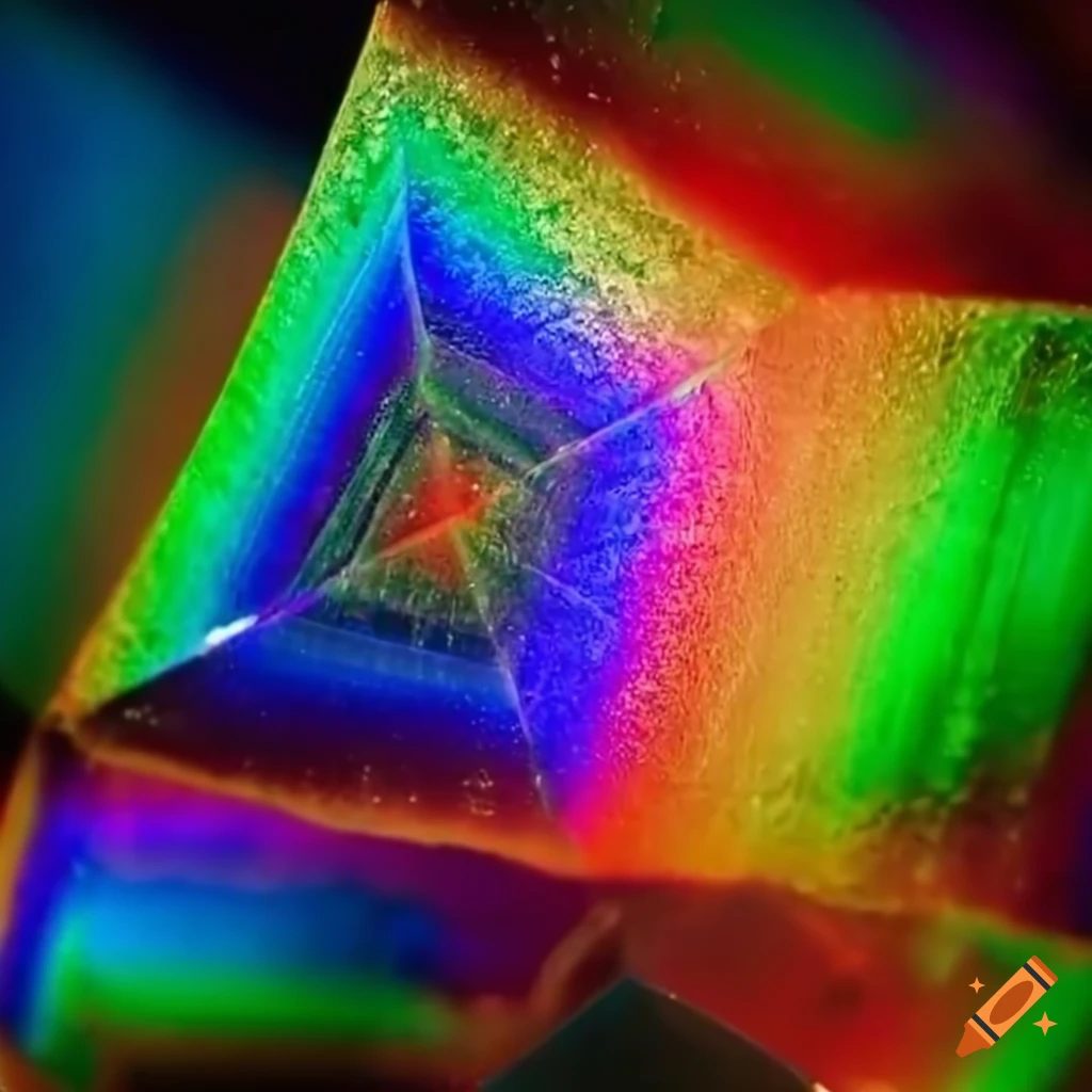 Macro photo of mineral crystals with rainbow laser lighting on Craiyon