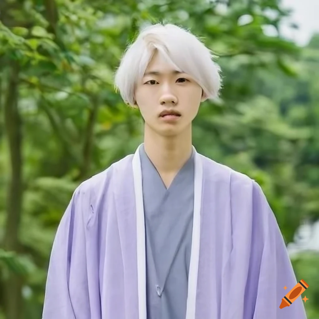 Portrait of a japanese male teenager with pastel hair