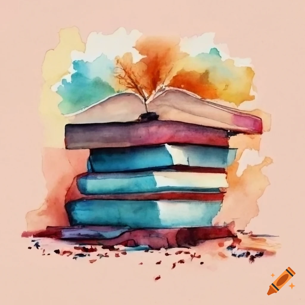 Watercolor painting of books on Craiyon