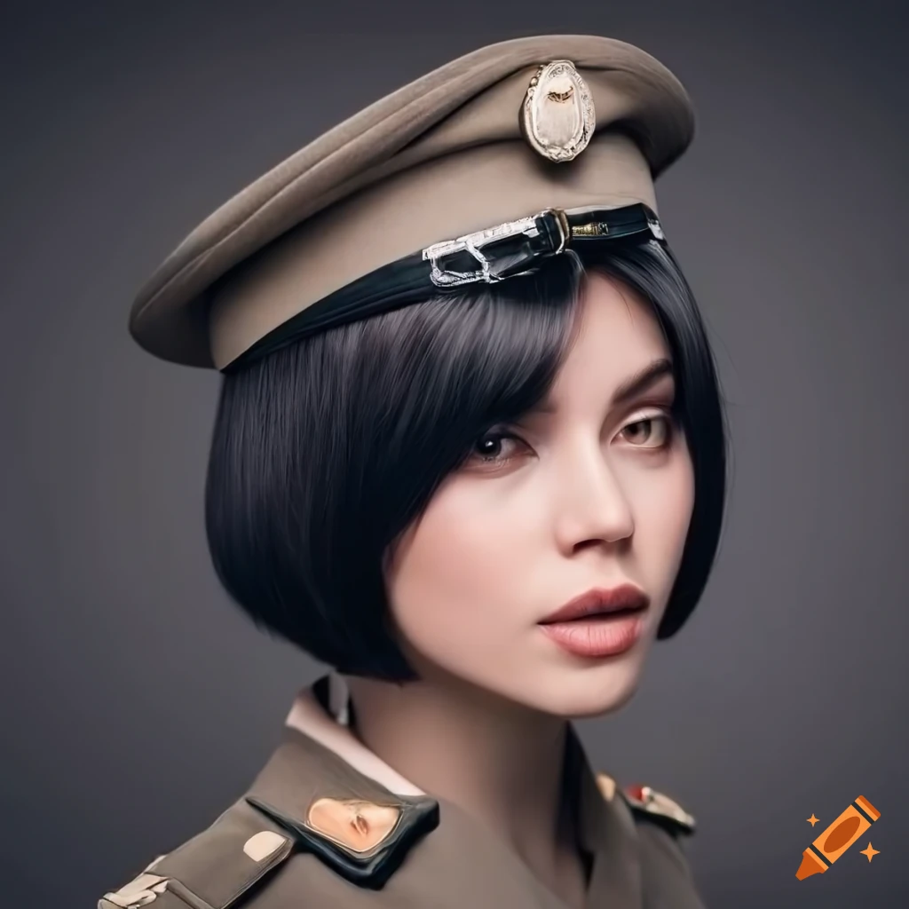 portrait of a beautiful young woman in military officer uniform