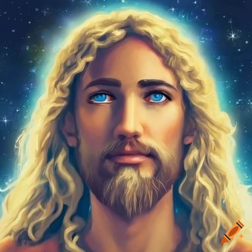 Portrait of jesus with blond hair and blue eyes on Craiyon