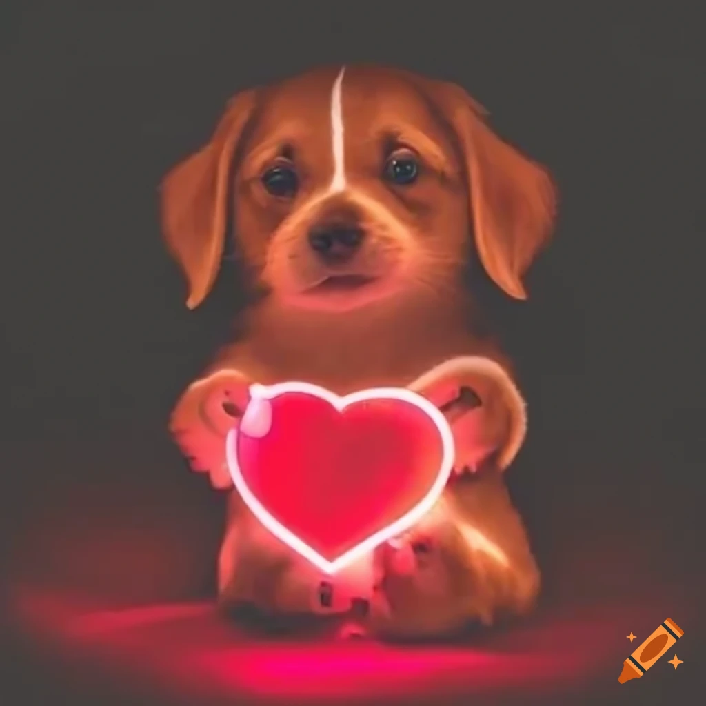 Cute puppy holding a glowing heart on Craiyon