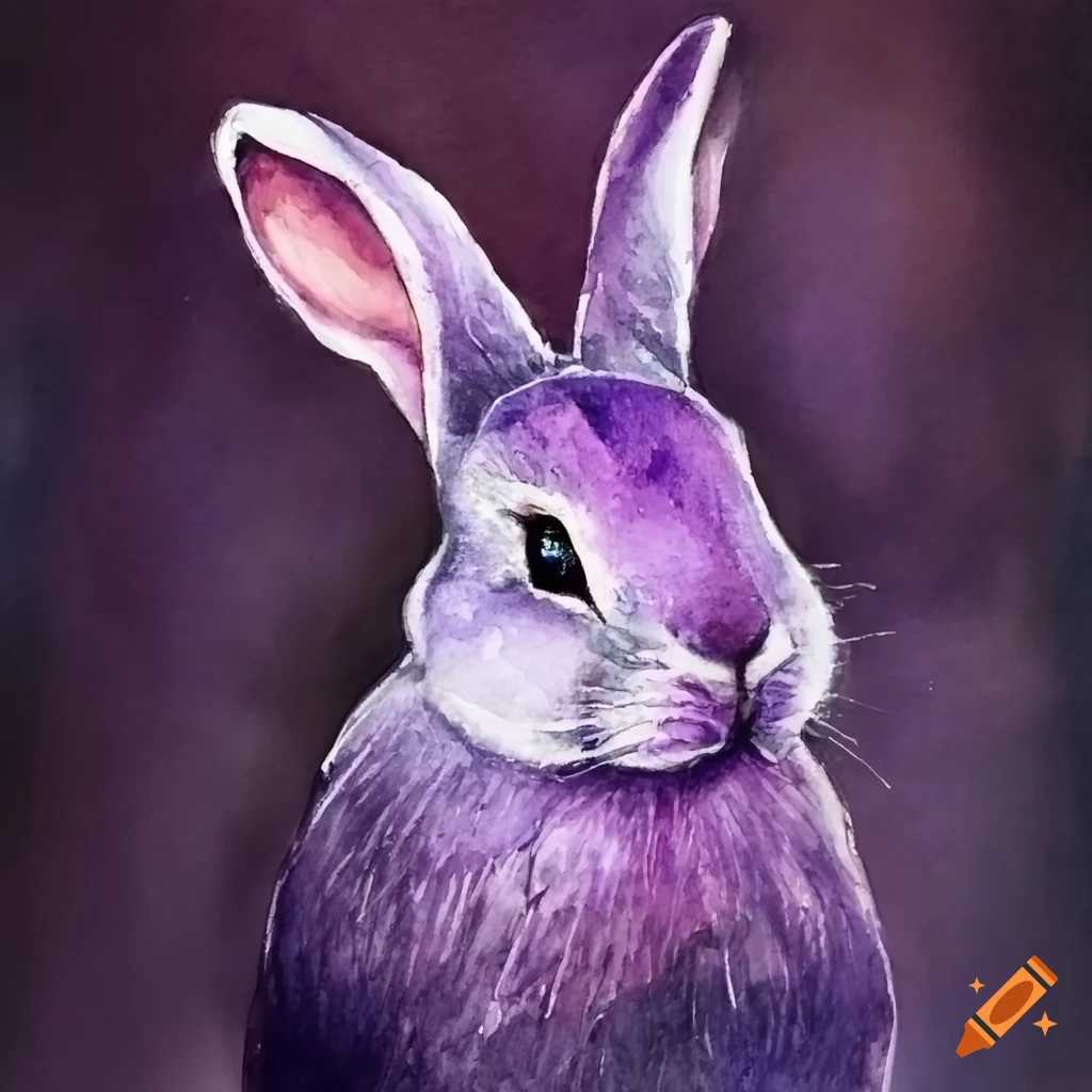 Watercolor of a rabbit with amethyst crystal and honeysuckle flower on ...