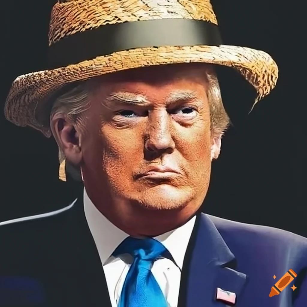 Satirical illustration of donald trump wearing a straw hat