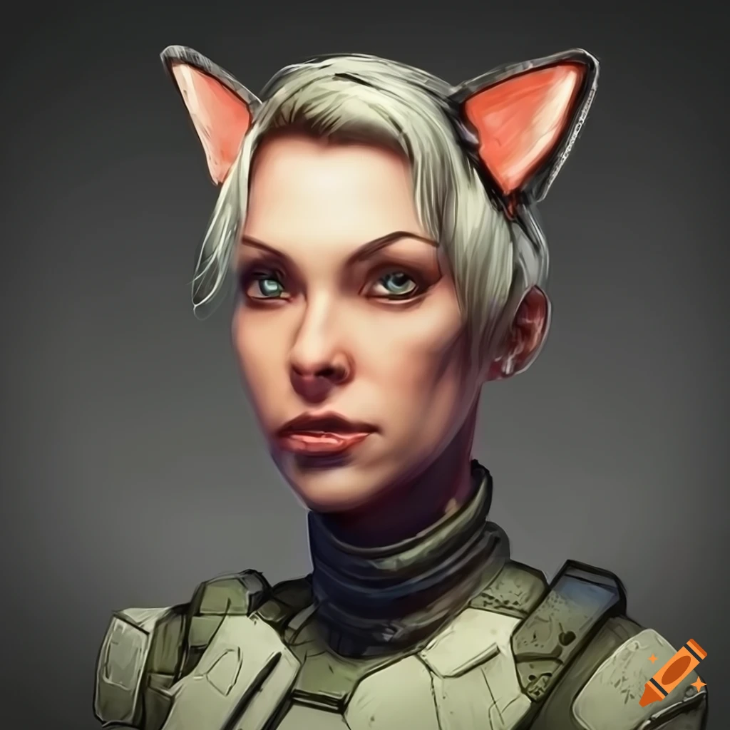 Portrait of a female mechwarrior with cat ears on Craiyon