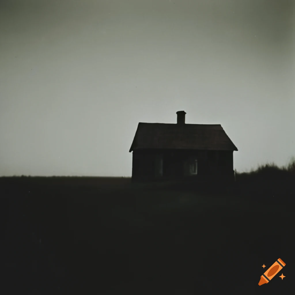 grainy photo of a lonely house in a field