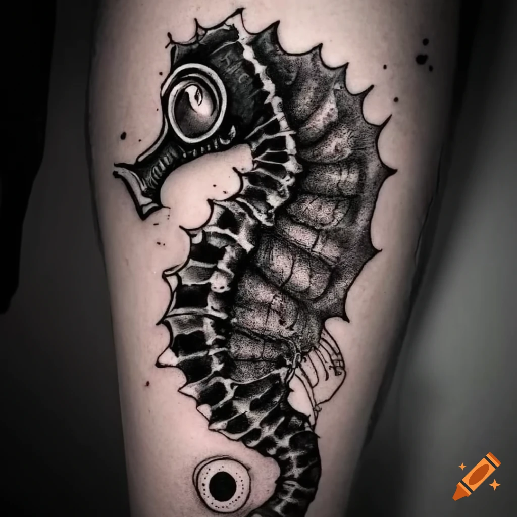 Seahorse Tattoo Decorative stock vector. Illustration of fins - 88846936