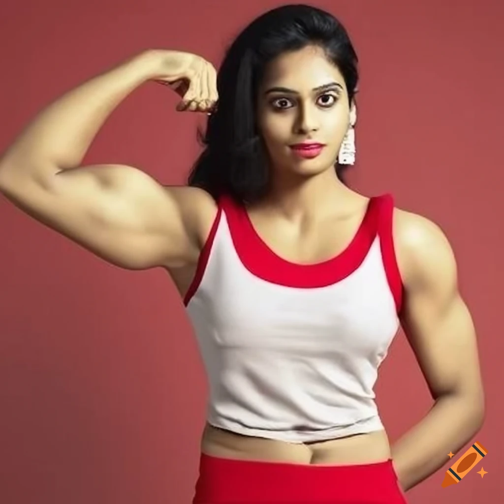 Strong indian woman in red sleeveless chudidhar