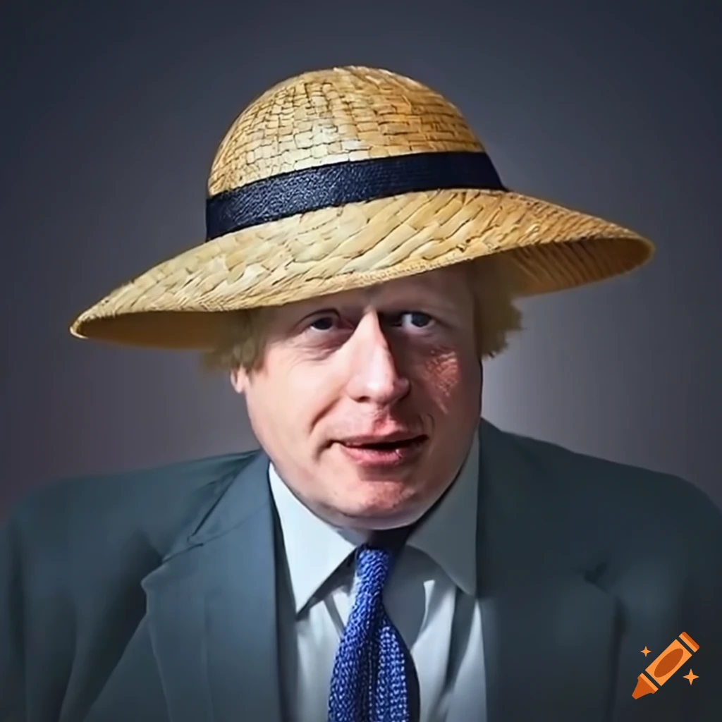 Boris johnson wearing a straw hat