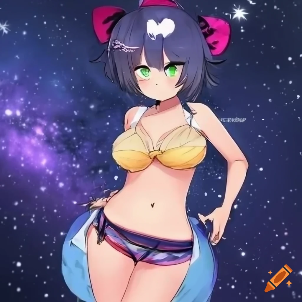 Waifu oc in summer attire under the night sky