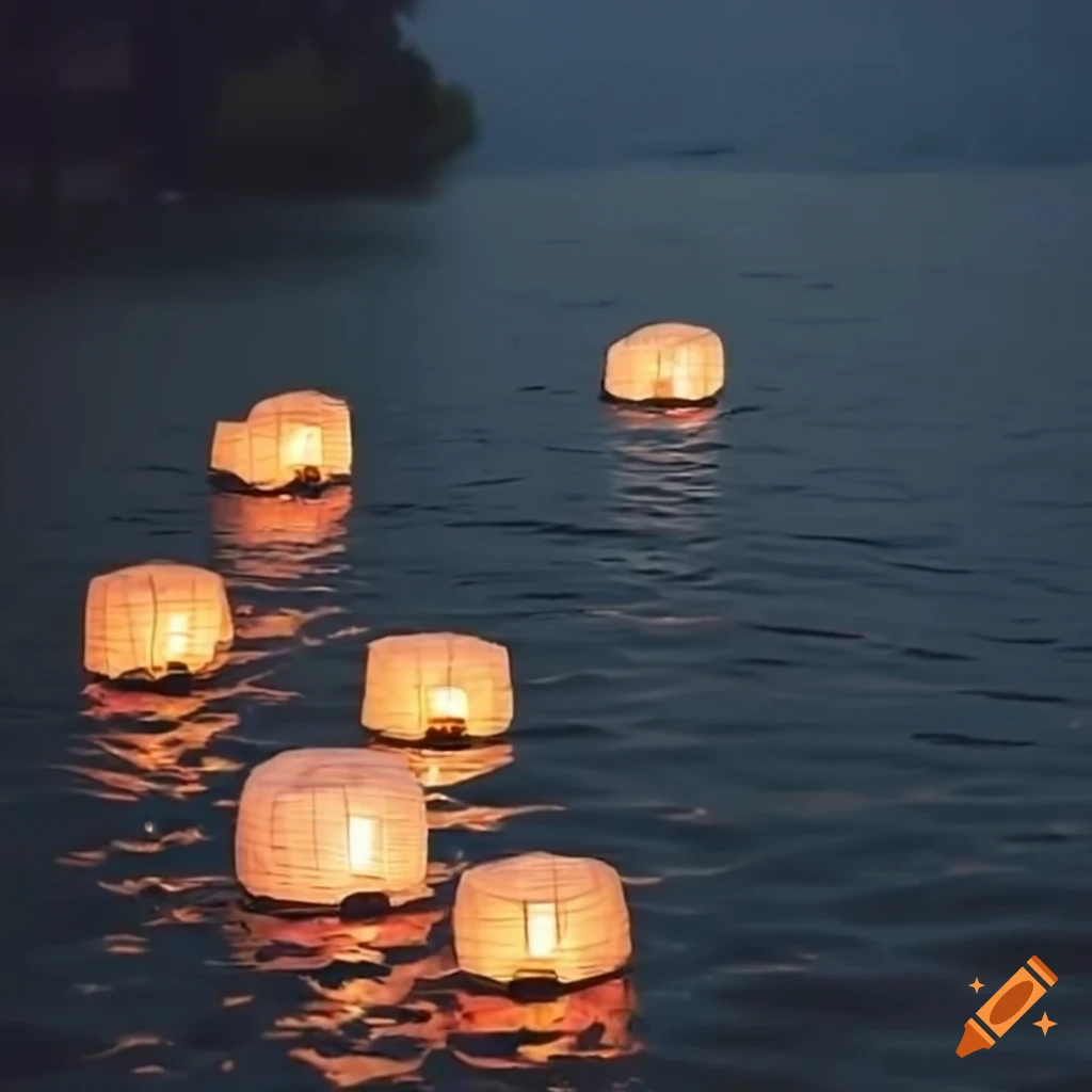 Floating paper lantern on a boat on Craiyon