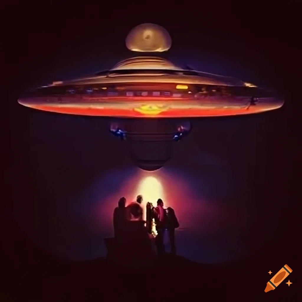 People Observing Ufo At Night In The 70s