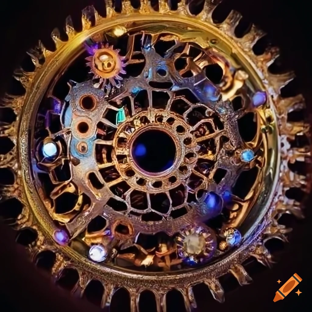 Colorful gemfilled mechanical gearwheel