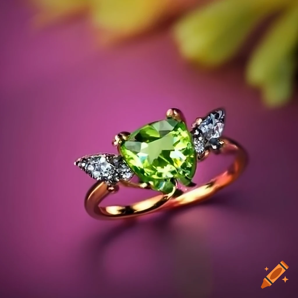 Engagement ring with peridot and ruby stones