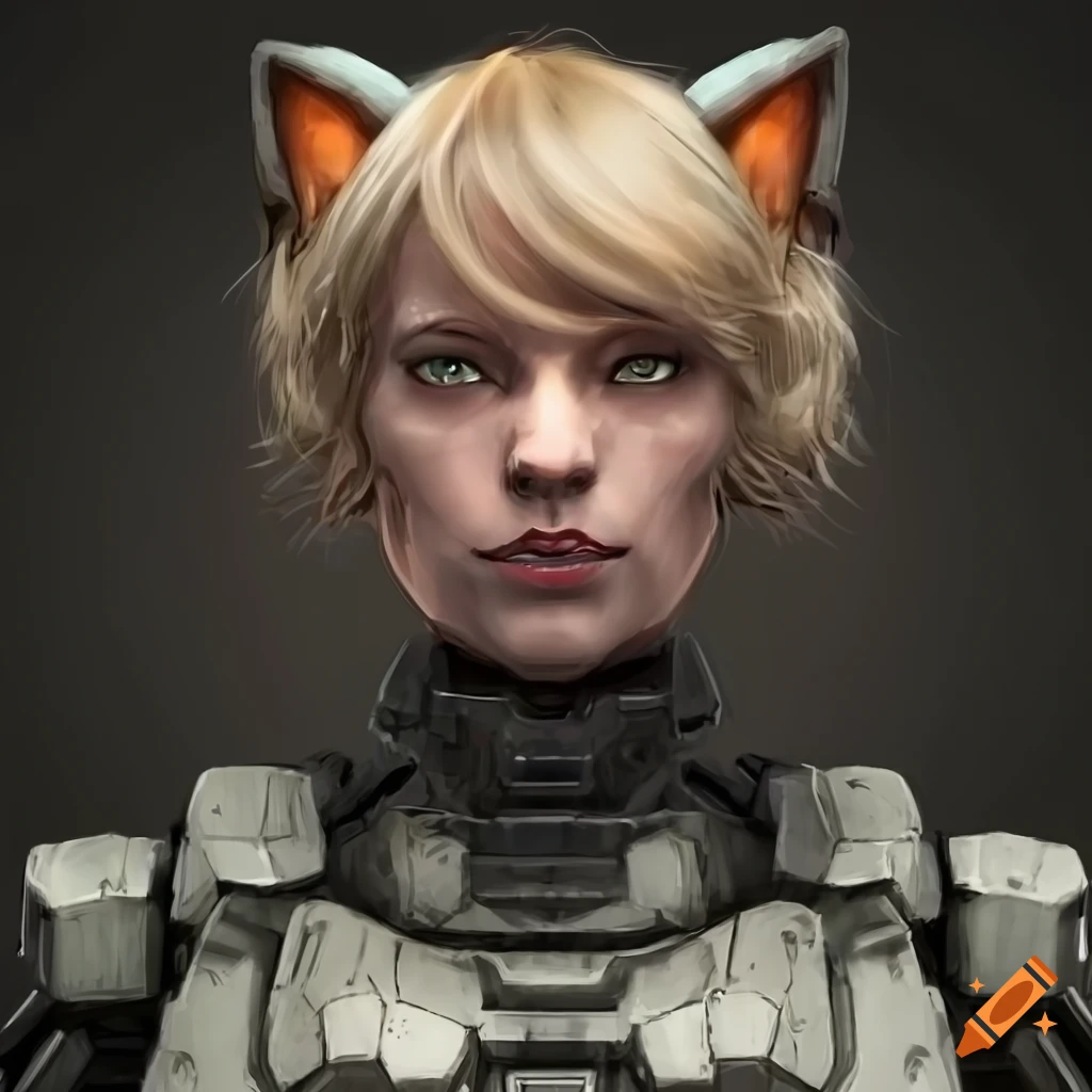 Portrait of a female mechwarrior with cat ears on Craiyon