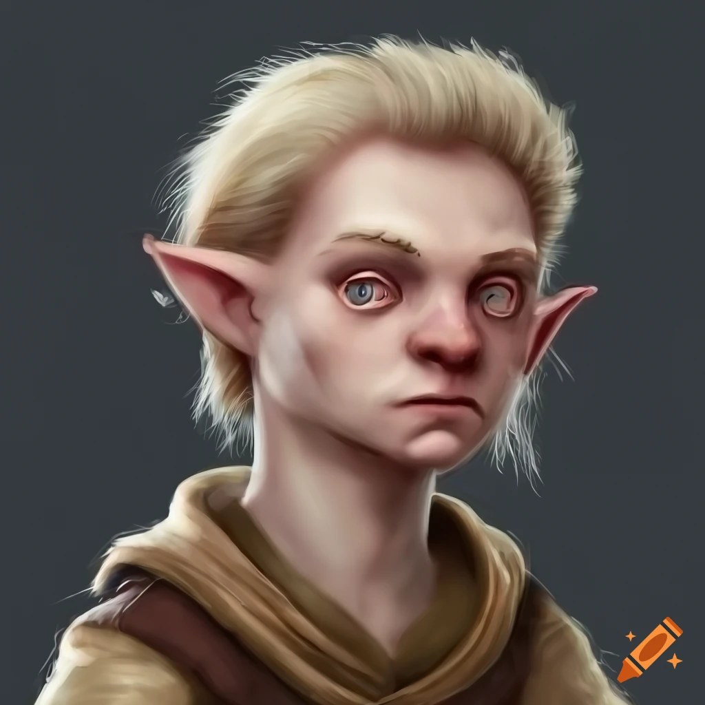 Portrait of a male halfling with long blond hair on Craiyon