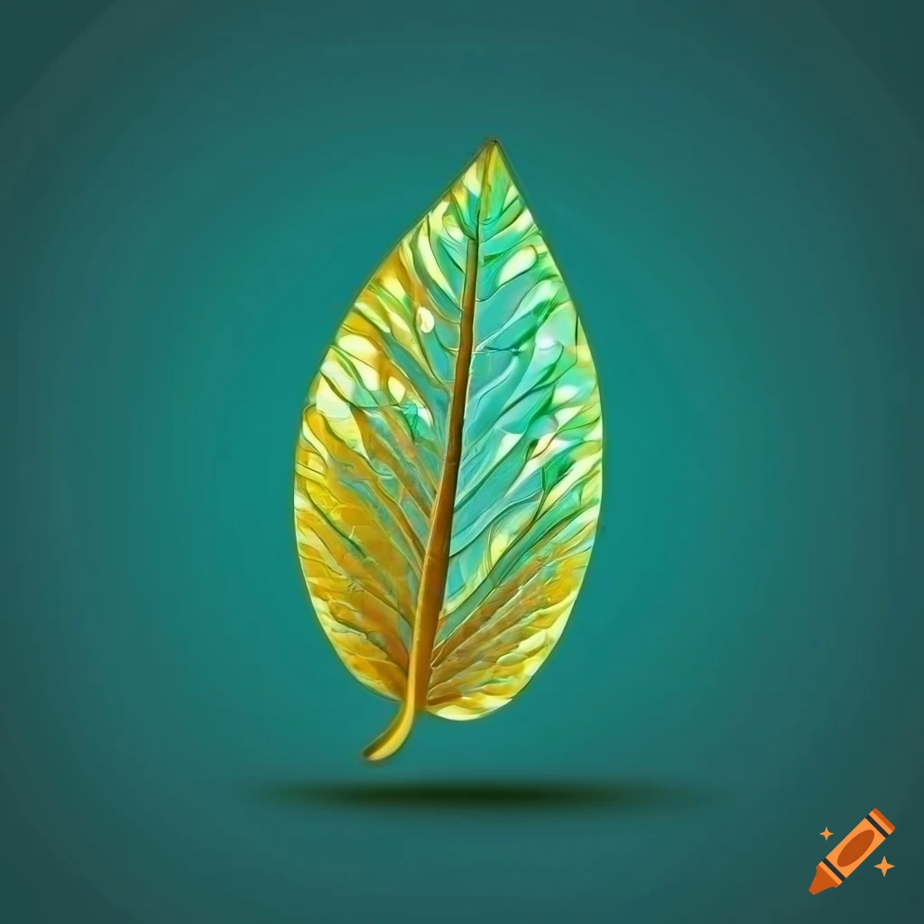 Gold line leaf on white background