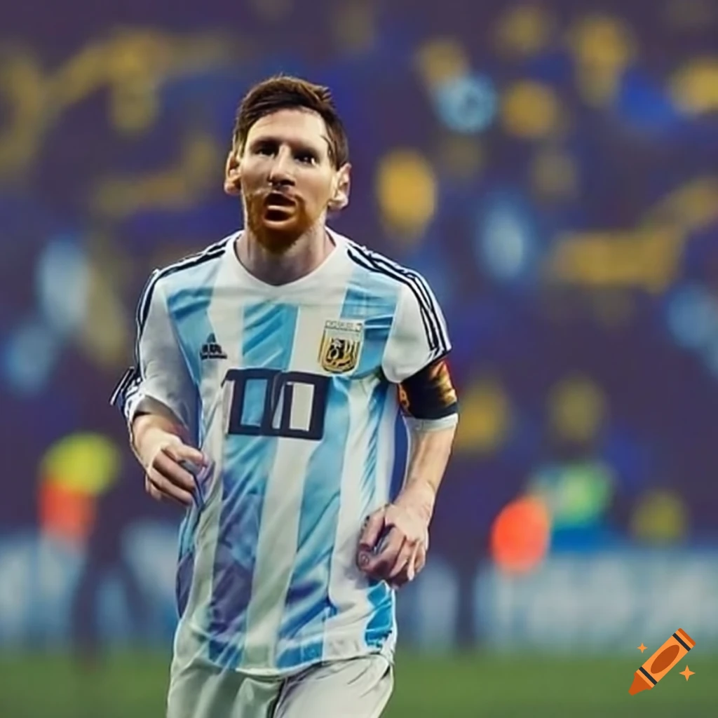 Messi playing football at la bombonera in argentinian jersey on Craiyon
