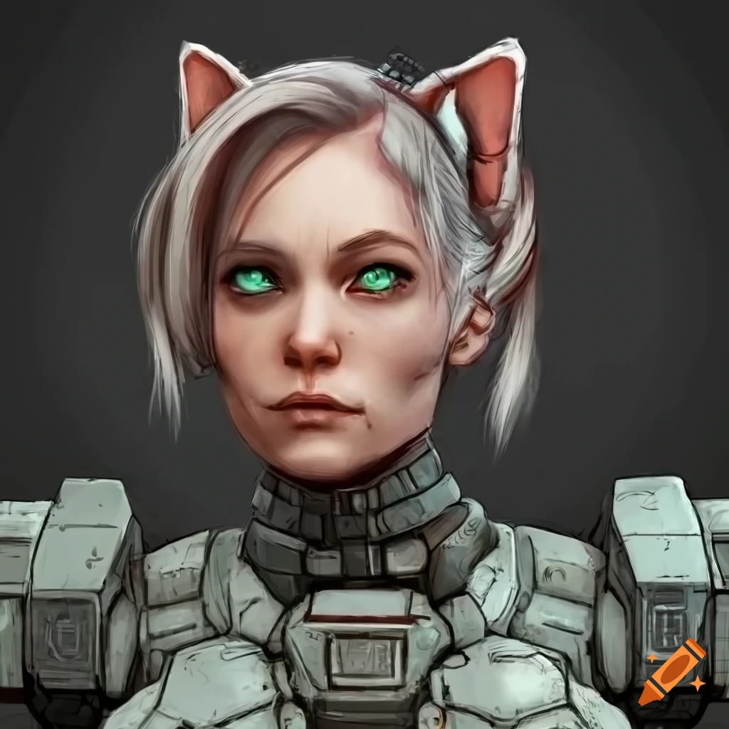 Portrait of a female mechwarrior with cat ears