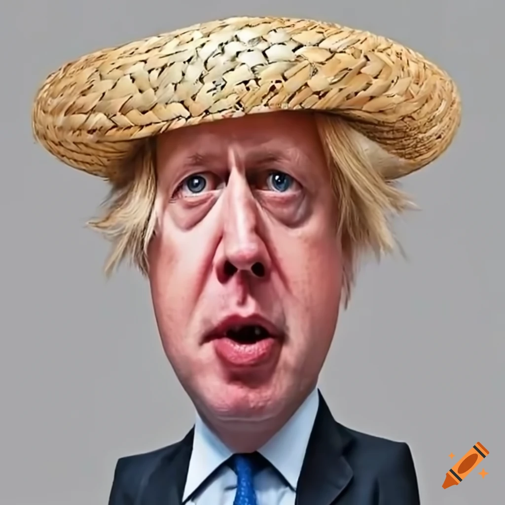 Boris johnson wearing a straw hat