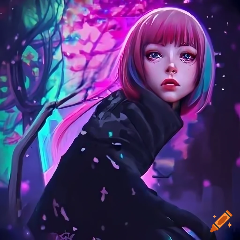 Artwork of a stunning cyberpunk girl with pastel hair and black dress ...