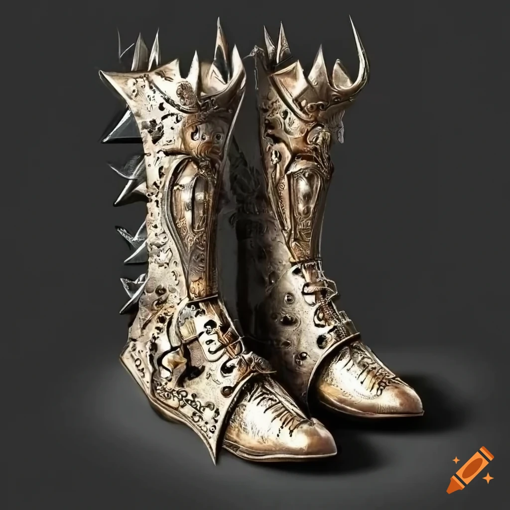 Detailed knight's boots with spikes and engravings