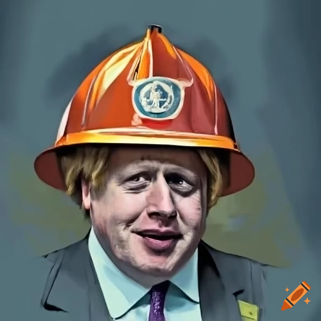 Boris johnson wearing a fireman helmet