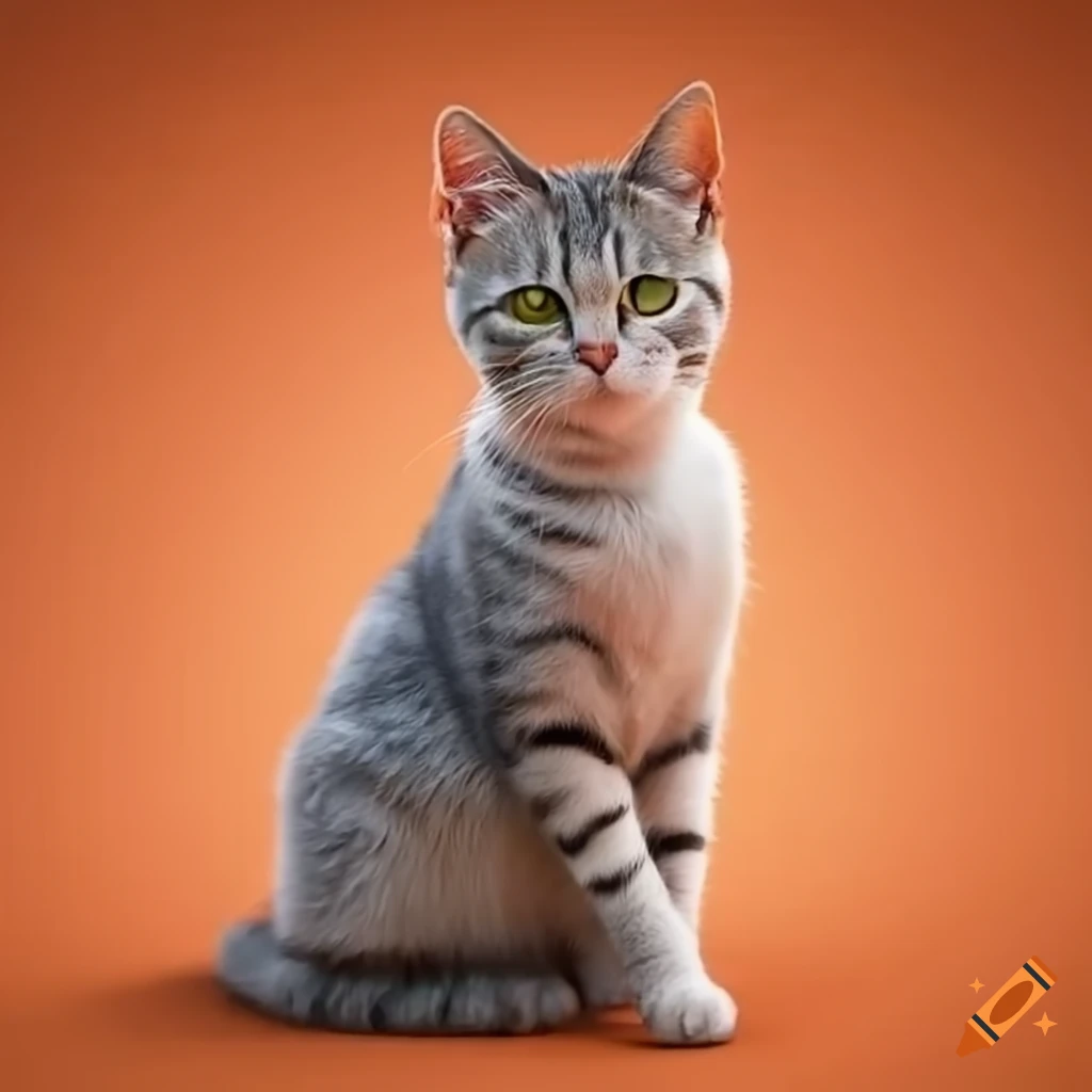 cute cat sitting on orange background