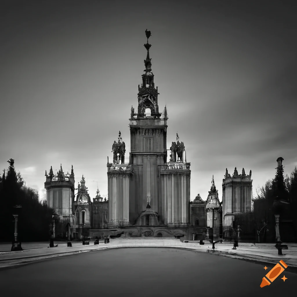 Moscow state university gothic architecture in black and white on Craiyon