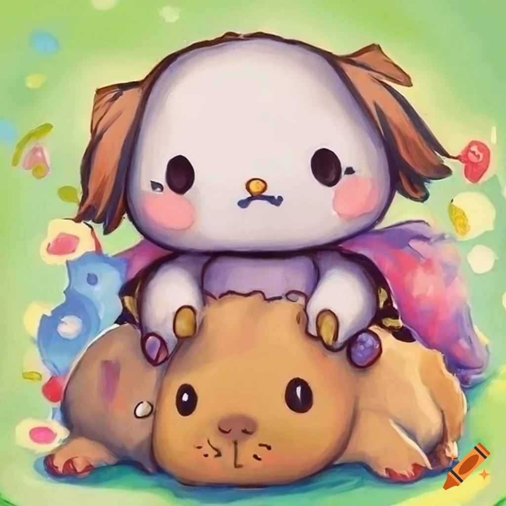 painting of peruvian and teddy guinea pigs