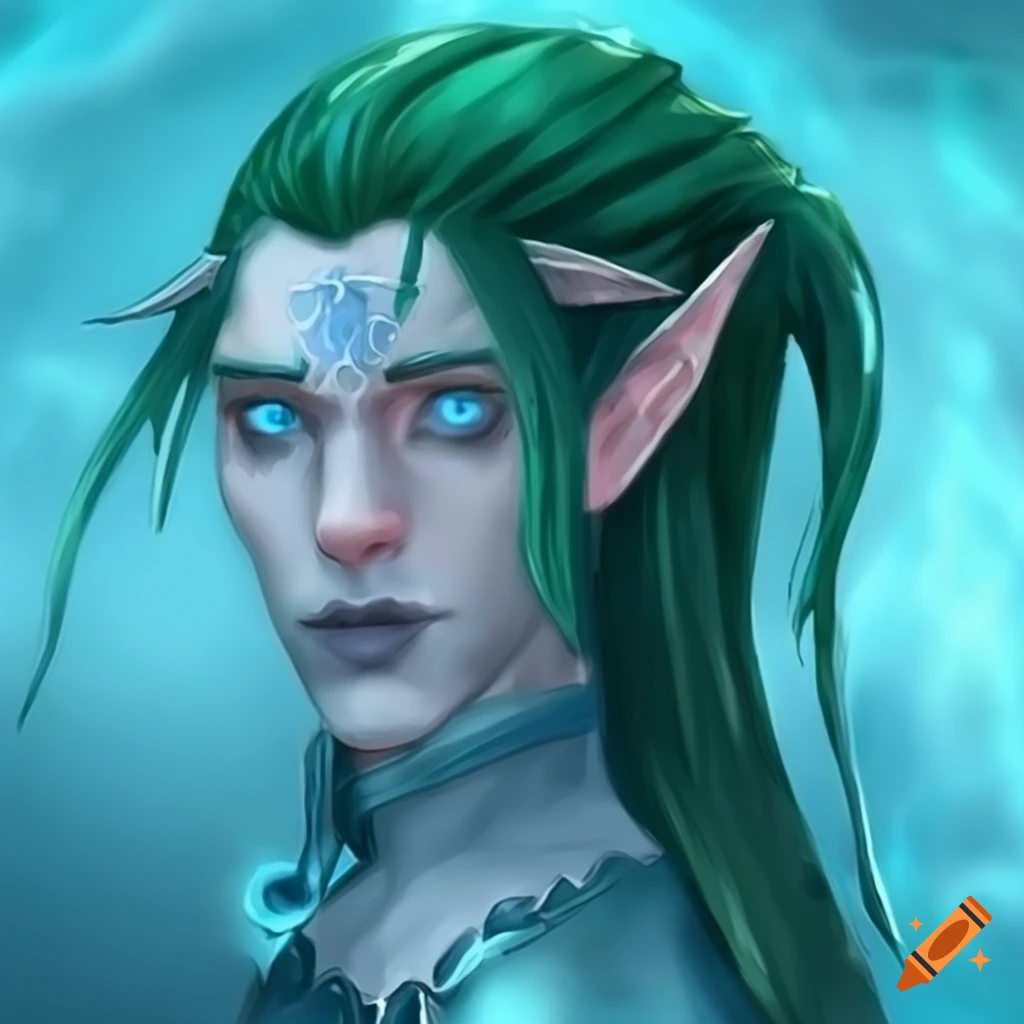 Male Sea Elf With Blue Eyes And Green Hair On Craiyon
