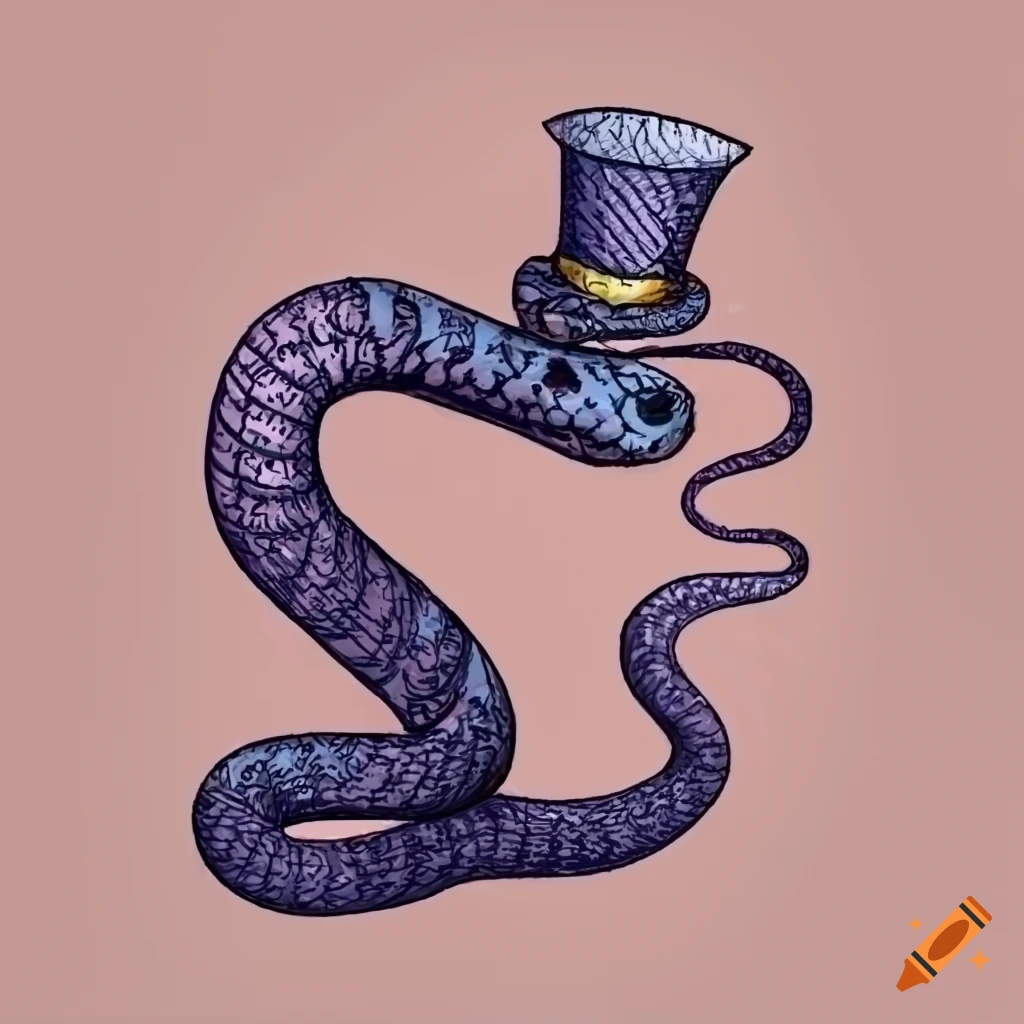 Doodle of a snake wearing a top hat on Craiyon