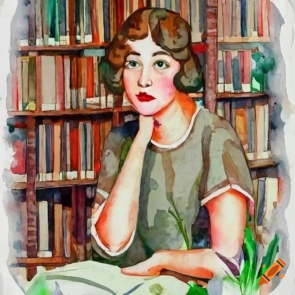 A library full of books in watercolor on Craiyon