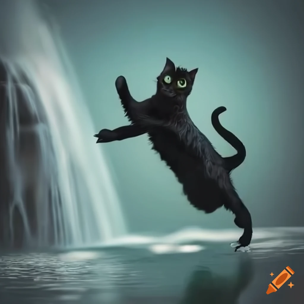 Fun Black Cat Falling Down Leggings by BluedarkArt