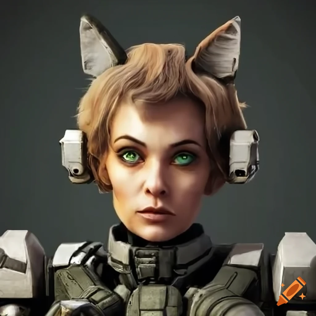 Close-up of a female mechwarrior with cat ears on Craiyon