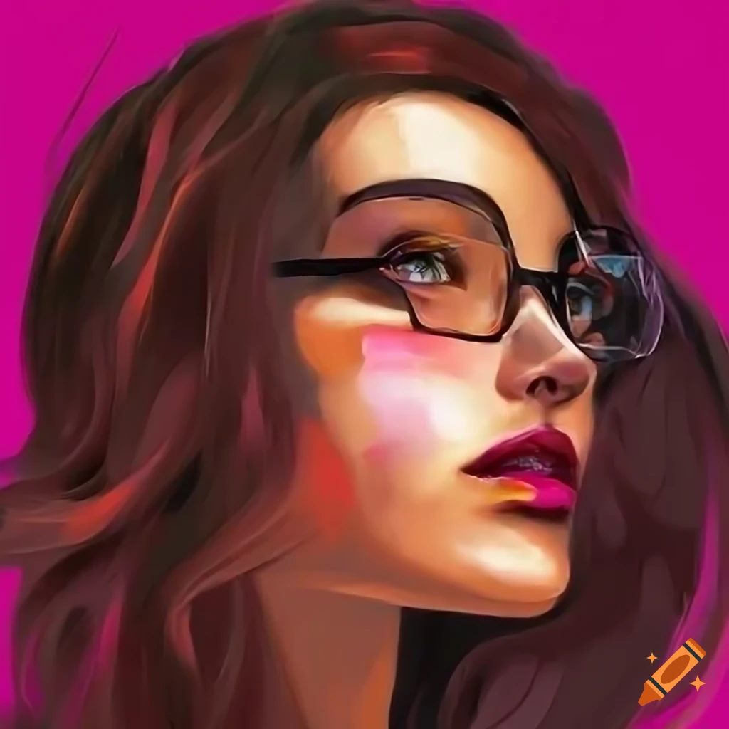 young woman with brown and pink wavy hair and glasses