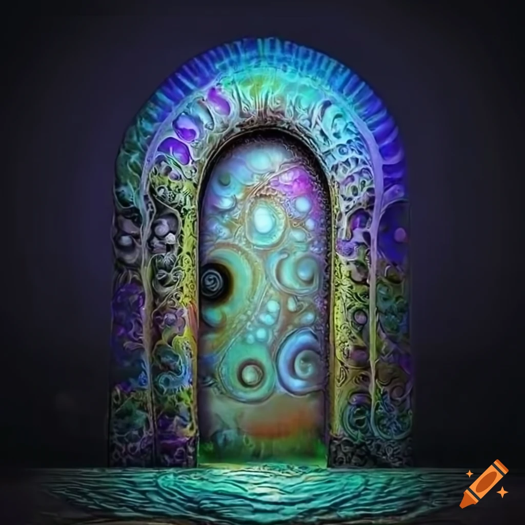 clay door with cosmic design and natural elements