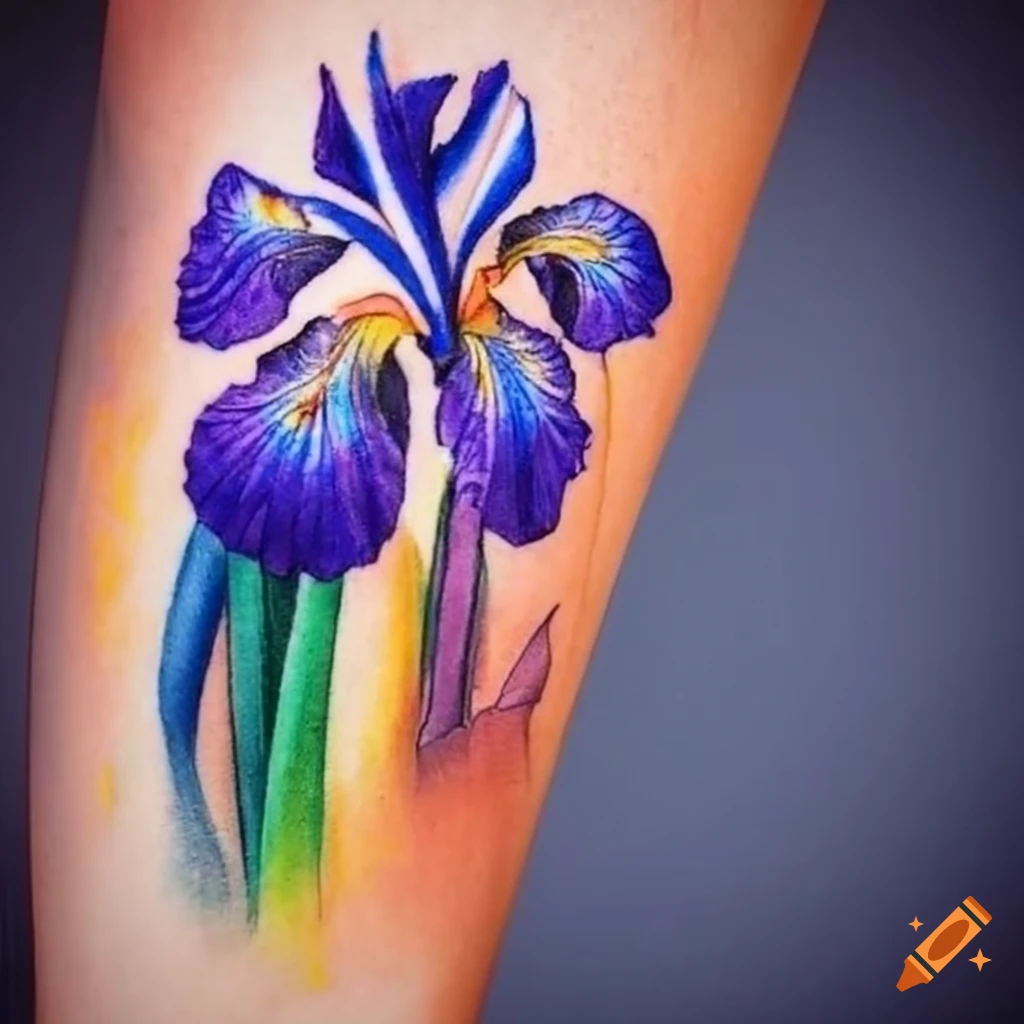 Forearm tattoos of southern blue flag iris flowers on Craiyon
