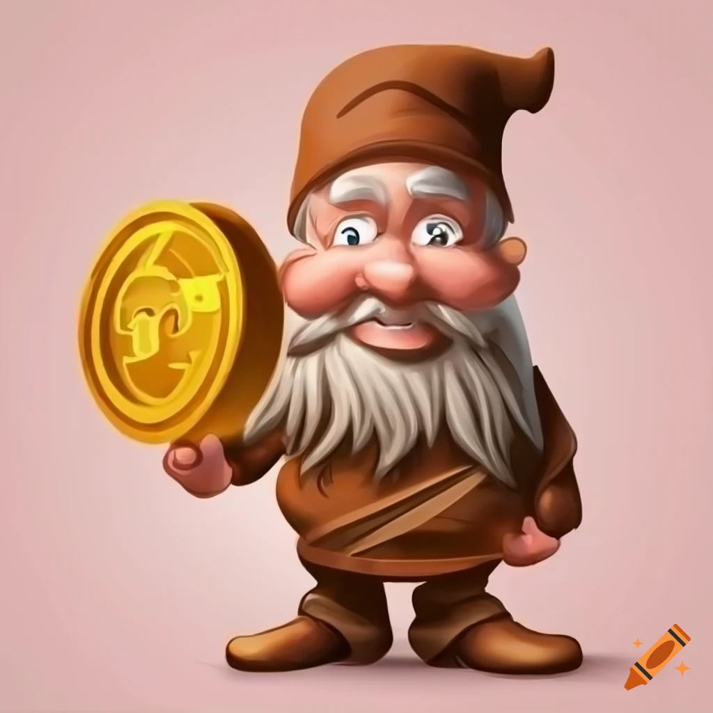 cartoon dwarf holding a gold coin
