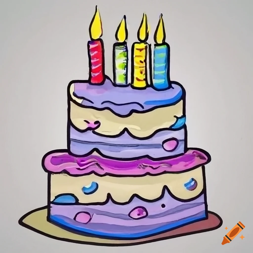 Colorful pen drawing of a birthday cake on Craiyon