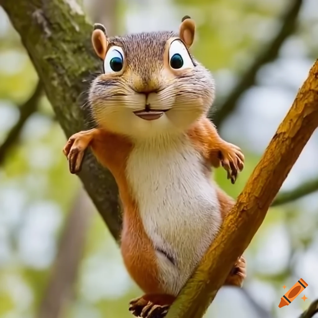 cute squirrel character in a tree during spring