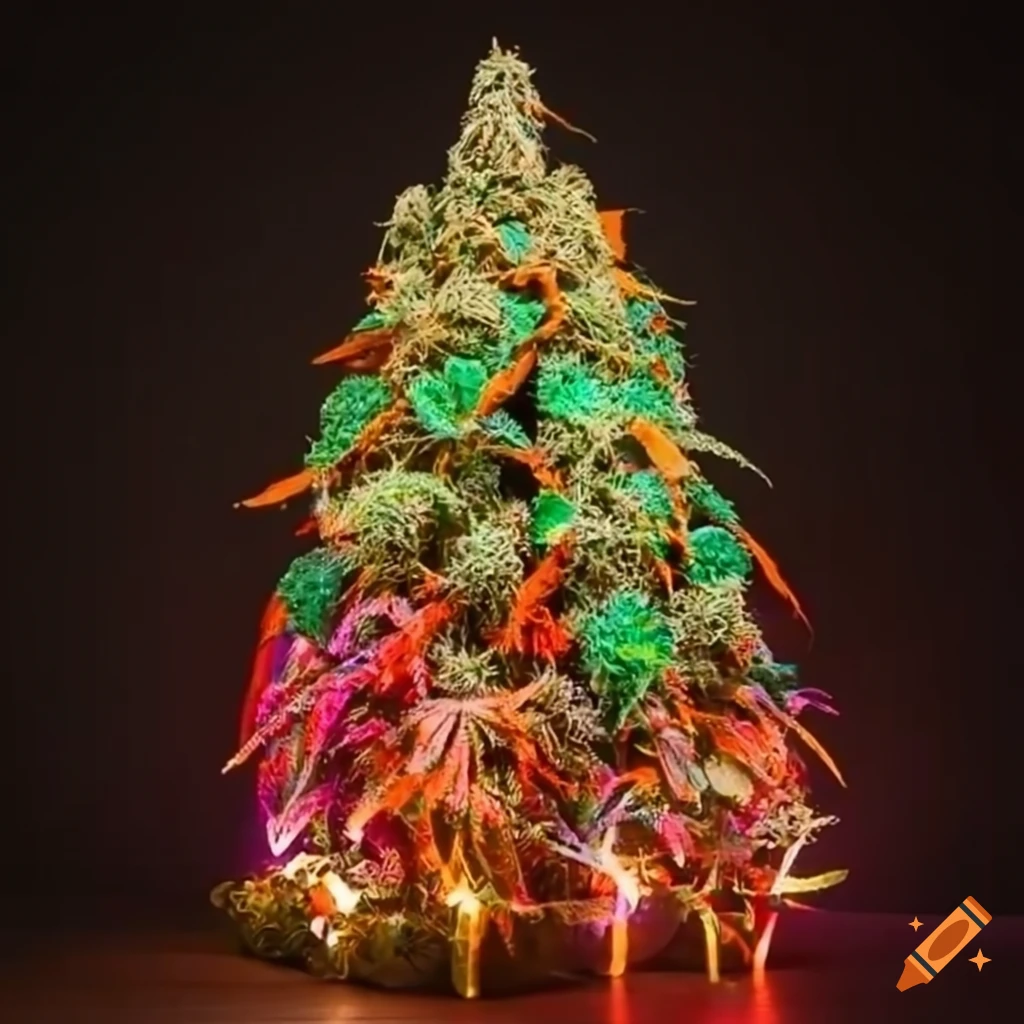 Colorful marijuana tree with ornaments on Craiyon