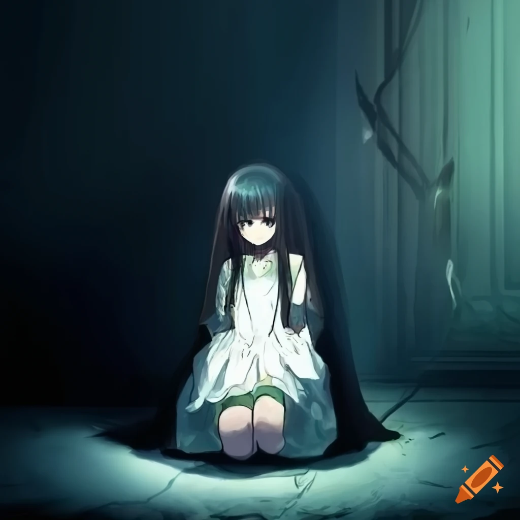portrait of a girl dressed in white in a dark room
