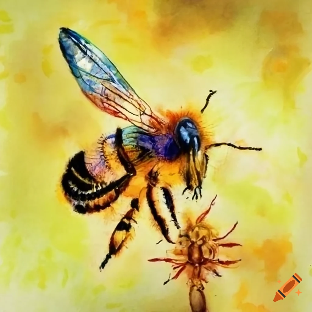 Bee on hemp inspired by claude monet