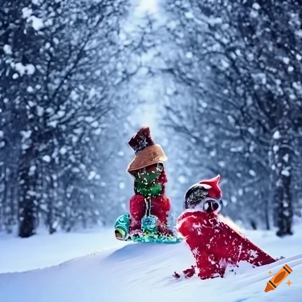 group of friends snowboarding in the snow
