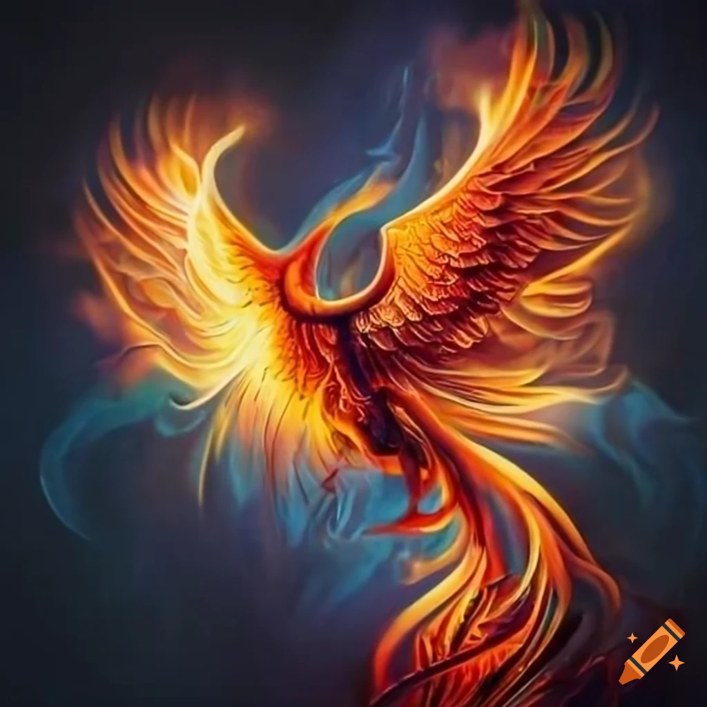 artistic depiction of gas burners and a phoenix bird